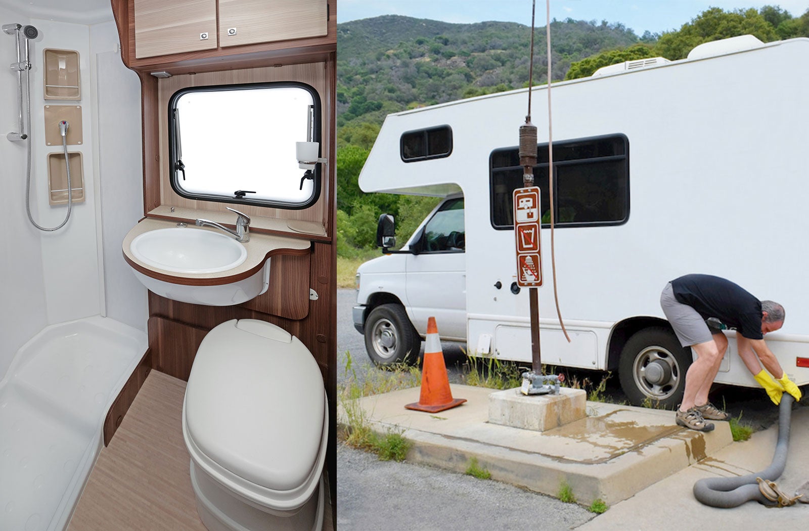 Portable RV/camper toilet and holding tank setup in Silver City, New Mexico